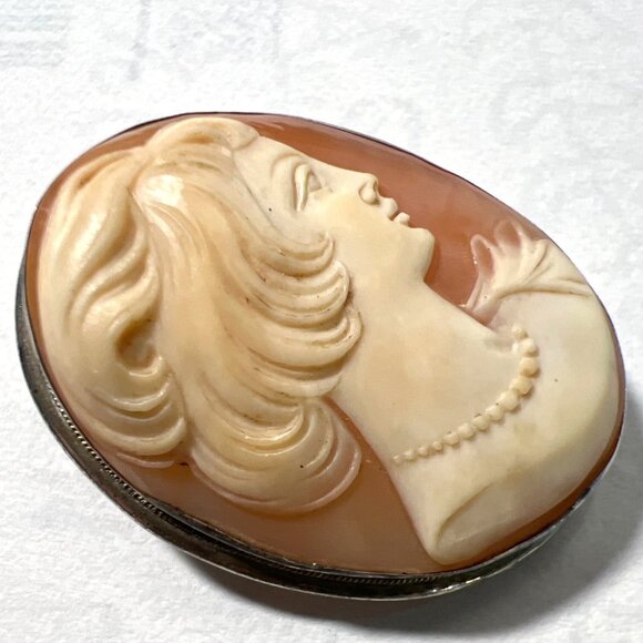 Ruolds Creations Shell Cameo Brooch Pin Pendant 12K Gold Filled Vintage Jewelry - Picture 2 of 10